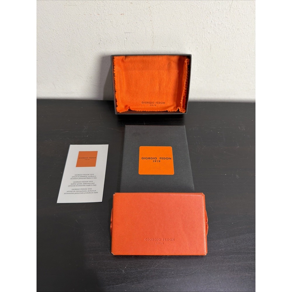 Giorgio Fedon 1919 Leather Business Card Holder Made in Italy Orange
